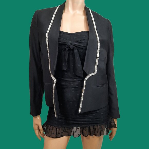 Sass & Bide Rhinestone Faux Pearl Embellished Blazer Black Wool Blend 38 Size S - Picture 2 of 7